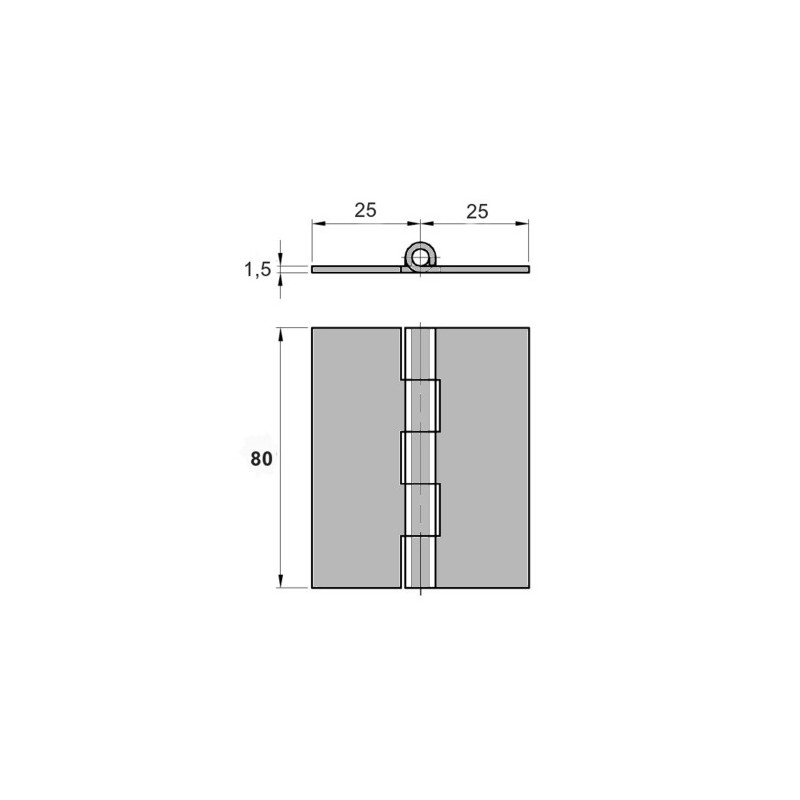 CHARNIERE INOX 50 x 80 x 1.5mm A SOUDER Axe laiton