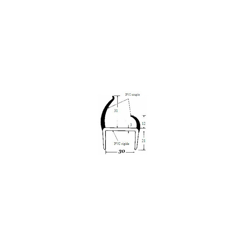 JOINT CONTAINER PVC intérieur 30mm gris/noir Barre de 5 mètres - Prix au mètre linéaire