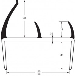 JOINT CONTAINER PVC intérieur 55mm gris/noir Barre de 5 mètres - Prix au mètre linéaire